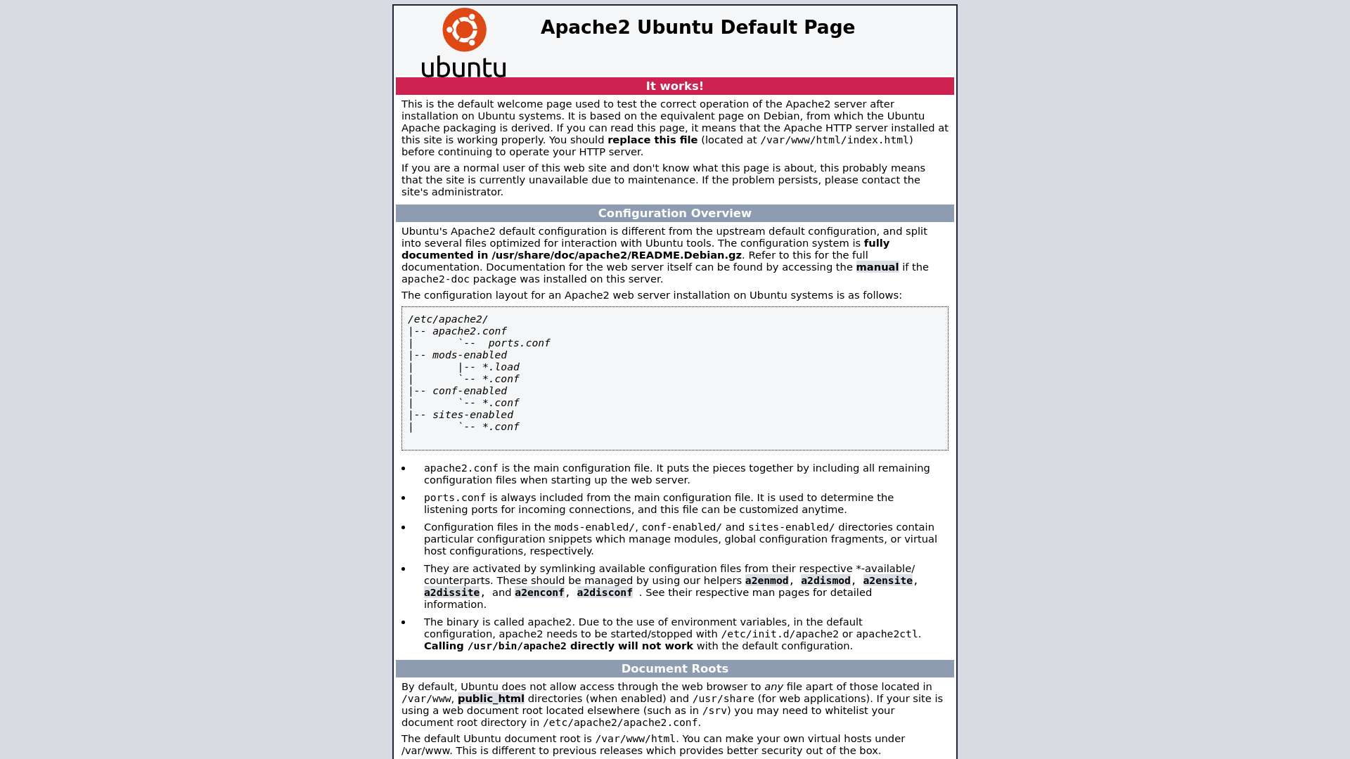 Apache2 Ubuntu Default Page: It works截图时间：2023-02-16