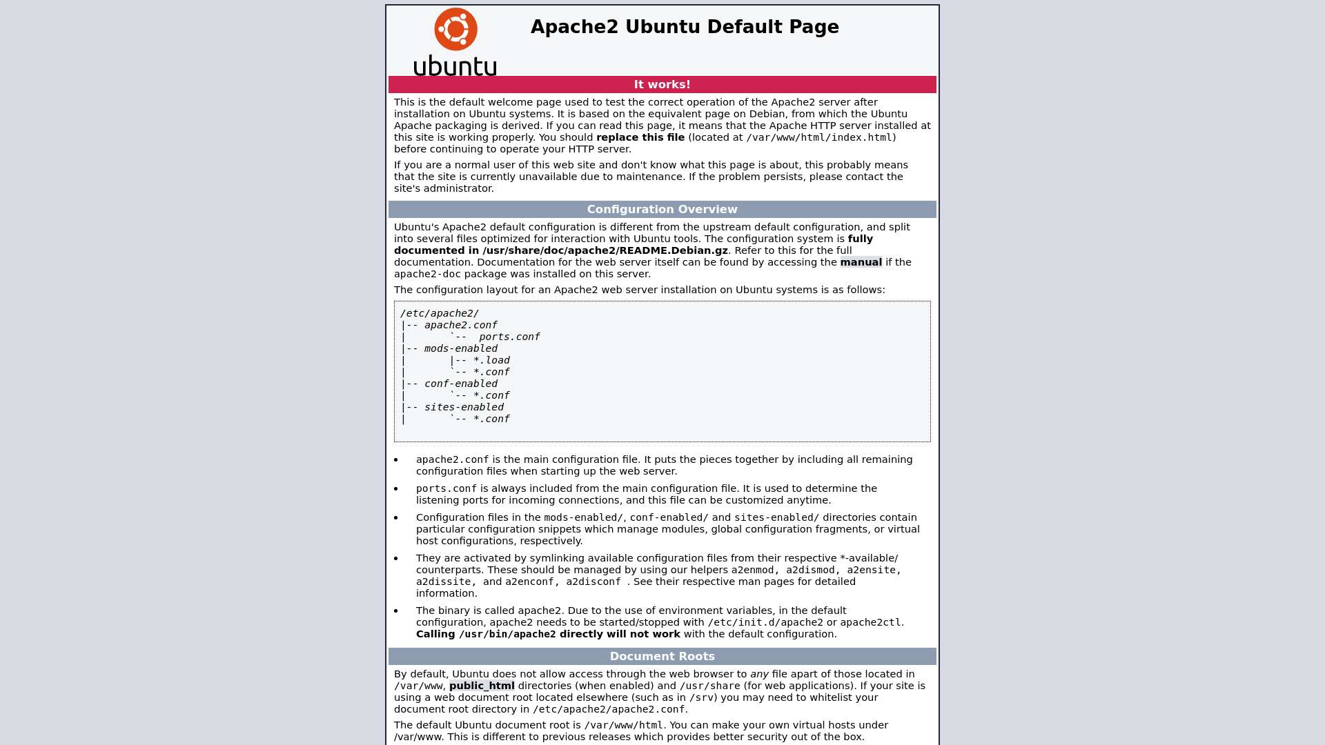 Apache2 Ubuntu Default Page: It works截图时间：2023-02-01