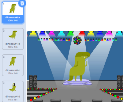 恐龙角色4个不同动作造型及舞台展示效果