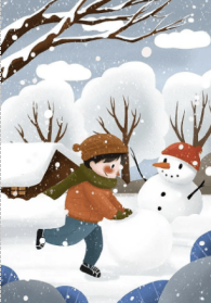 下雪堆雪人场景