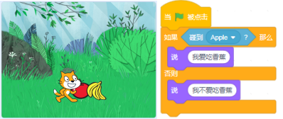 Scratch程序和小猫位置示意图