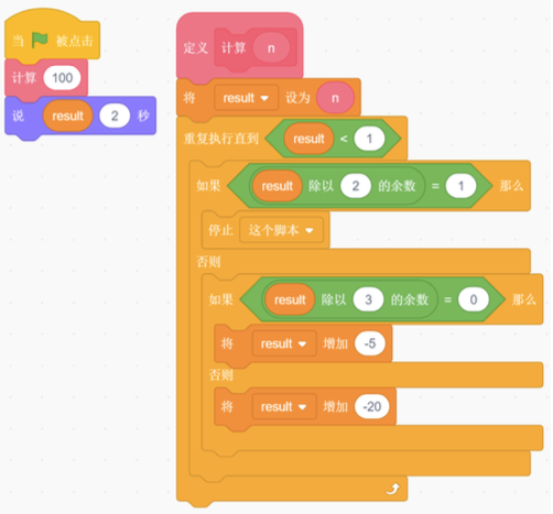 给定的Scratch积木程序