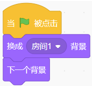 程序B：绿旗触发后，先换成房间1背景，再切换下一个背景