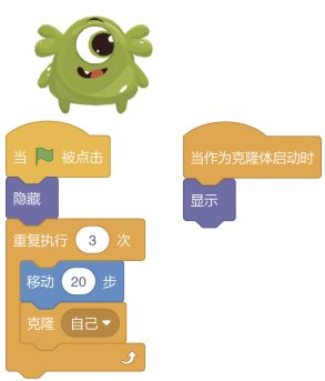 Scratch小怪物角色及对应程序积木截图