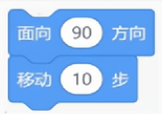 面向90方向、移动10步