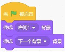程序C：绿旗触发后，先换成房间1背景，再换成下一个背景