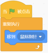 脚本：当绿旗被点击，重复执行移到鼠标指针