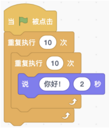 双层重复执行10次的Scratch积木