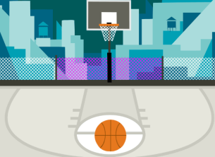 题目场景：篮球角色位于篮球场中