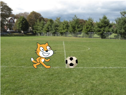 舞台上小猫碰到足球