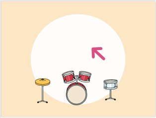 舞台场景：包含箭头角色和架子鼓元素