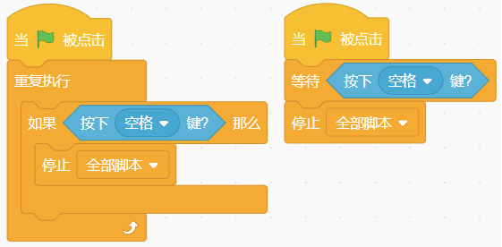 左右两段Scratch程序对比图
