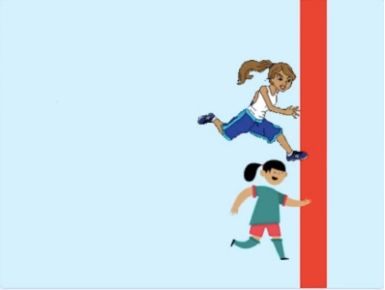 小红和小蓝跑步比赛碰红线场景