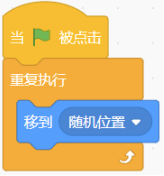 脚本：当绿旗被点击，重复执行移到随机位置